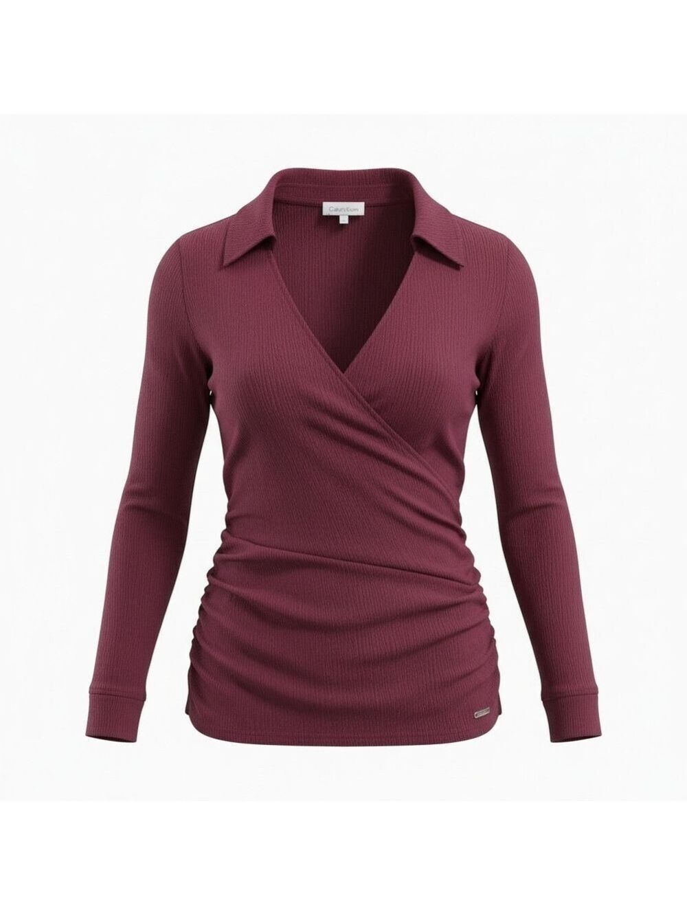 Calvin Klein Burgundy Ribbed Wrap Top XL #BL6 - Picture 2 of 9